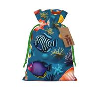 JxWCher Submarine reef fish Print Burlap Drawstring Gift Bags for Christmas, Rustic Holiday Treat Pouches Gift Wrapping