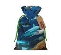 JxWCher Submarine shark coral Print Burlap Drawstring Gift Bags for Christmas, Rustic Holiday Treat Pouches Gift Wrapping