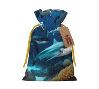 JxWCher Submarine shark coral Print Christmas Gift Bag Gift Pouches with Drawstring, Rustic Holiday Party Favor Bags Small