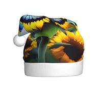 JxWCher Sunflower Blue Butterfly Print Christmas Hat Santa Hat, Fun Festive for Xmas Tree Decor, Party & Costume Accessory