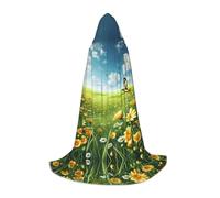 JxWCher Sunny Meadow Print Hooded Cloak Cape, Oversize Party Apparel Soft Costume Robe for Halloween Cosplay Small