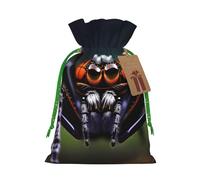 JxWCher Tropical rainforest spiders Print Burlap Drawstring Gift Bags for Christmas, Rustic Holiday Treat Pouches Gift Wrapping