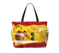 JxWCher USA Flag Patriotic Eagle Print 28L Large Beach Tote Bag, 7 Pockets Waterproof Travel Shoulder Bag, Gym Oversized Tote, Spain Flag, One Size, Art Deco