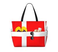 JxWCher USA Flag Patriotic Eagle Print 28L Large Beach Tote Bag, 7 Pockets Waterproof Travel Shoulder Bag, Gym Oversized Tote, Denmark Danish Flag, One Size, Art Deco