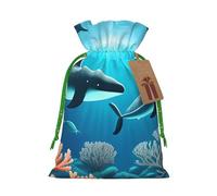 JxWCher Whales under the sea Print Christmas Gift Bag Gift Pouches with Drawstring, Rustic Holiday Party Favor Bags Small