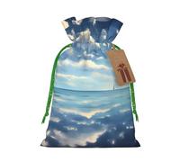 JxWCher White clouds over the sea Print Christmas Gift Bag Gift Pouches with Drawstring, Rustic Holiday Party Favor Bags Medium