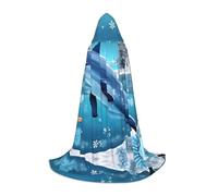 JxWCher winter the dolphin Print Hooded Cloak Cape, Oversize Party Apparel Soft Costume Robe for Halloween Cosplay Large