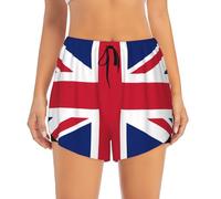 JxWCher Women's 2 in 1 Running Shorts, British Flag Print High Waisted Athletic Gym Workout Shorts with Pocket, Black, M