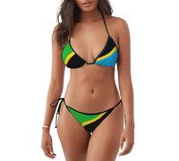 JxWCher Women's 2 Piece Bikini Swimsuit, Sexy Tanzania Flag Print Swimsuit, Soft Stretchy Quick-Dry Beachwear, Black, Large