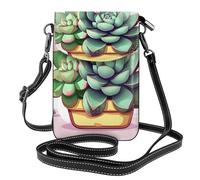 JxWCher Women's Leather Crossbody Phone Bag Wallet, Flower heart bee Print Handbags Flap Purse with Card Slots, Cartoon Succulents, One Size, All-over Print