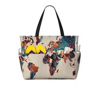 JxWCher World Map Outline Print 28L Beach Tote Bag, Water-resistant Travel Tote, Lightweight Gym & Camping Carryall