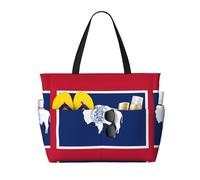 JxWCher Wyoming State Flag Print 28L Beach Tote Bag, Water-resistant Travel Tote, Lightweight Gym & Camping Carryall