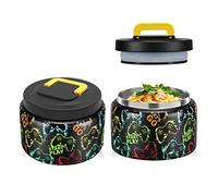 JXXM 8 Oz Thermo Food Jar for Hot & Cold Food for Kids, Insulated Lunch Containers Hot Food Jar,Leak-Proof Vacuum Stainless Steel Wide Mouth Lunch Soup Thermo for School (Black-Game machine)