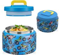 JXXM 8 Oz Thermo Food Jar for Hot & Cold Food for Kids, Insulated Lunch Containers Hot Food Jar,Leak-Proof Vacuum Stainless Steel Wide Mouth Lunch Soup Thermo for School (BLUE-Locomotive)