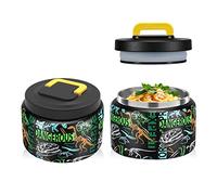 JXXM 8 Oz Thermo Food Jar for Hot & Cold Food for Kids, Insulated Lunch Containers Hot Food Jar,Leak-Proof Vacuum Stainless Steel Wide Mouth Lunch Soup Thermo for School (Black-Dinosaur Fossils)