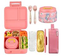 JXXM Bento Lunch Box for Kids With 8oz Soup Thermo,Leak-proof Lunch Containers with 5 Compartment,Thermos Food Jar and Lunch Bag, Food Containers for School (A-Pink(Fantasy Unicorn))