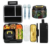 JXXM Bento Lunch Box for Kids With 8oz Soup thermo,Leak-proof Lunch Containers with 5 Compartment,thermo Food Jar and Lunch Bag, Food Containers for School (A-Black(Game Consoley))
