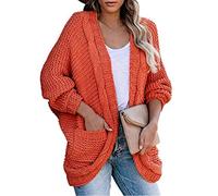 JXXUIRUIEEN Women's Long Cardigans Chunky Knit Boyfriend Jumpers Cardigan for Autumn Winter Spring(Orange,S)