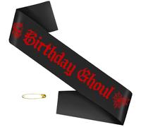 JXYCBZYing Black Birthday Ghoul Sash with Red Gothic Letters, Halloween Ghouls Night Out Sash, Ghost, Spooky, Emo Bday, Happy Boo Day Accessories, Decorations Ideas, Gifts, Jokes and Favors