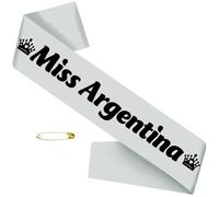 JXYCBZYing Silver Miss Argentina Sash with Black Printed, Across The Body Pageant Sash, Halloween Costume Cosplay, Overall Best, Beauty Queen Accessories, Gifts, Jokes, Favors