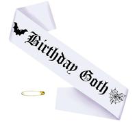 JXYCBZYing White Birthday Goth Sash with Black Gothic Letters, Halloween Ghouls Night Out Sash, Bats,Ghost, Spooky, Emo Bday, Happy Boo Day Accessories, Decorations Ideas, Gifts, Jokes and Favors