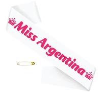 JXYCBZYing White Miss Argentina Sash with Pink Printed, Across The Body Pageant Sash, Halloween Costume Cosplay, Overall Best, Beauty Queen Accessories, Gifts, Jokes, Favors