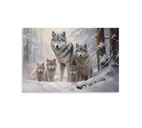 JXYFFS Rustic Wolf Print Canvas Posters Modern Animal Abstract Forest Wall Decor for Living Rooms Bedroom Wall Art Artwork 08" Wx12 L(20x30cm)