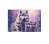 JXYFFS Vintage Wolf Wall Art for Living Room Colorful Forest Natural Rustic Animal Paintings on Canvas Wall Art Poster for Home Decorations Wall Decor 08" Wx12 L(20x30cm)