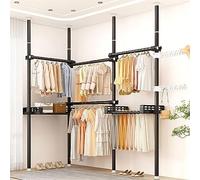 JXYQ Heavy Duty Garment Rack Telescopic Coat Hanger with Tray - DIY Telescopic Wardrobe Organiser, Height Adjustable Clothes Tidy Rail - Hanging Tidy Rail for Closet Organization