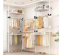 JXYQ Heavy Duty Telescopic Garment Rack - Adjustable Coat Hanger with Tray, DIY Closet Organizer, Height-Adjustable Clothes Rail for Efficient Wardrobe Organization