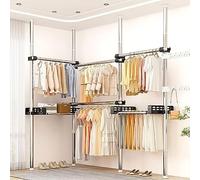 JXYQ Heavy Duty Telescopic Wardrobe Organiser Garment Rack Clothes Tidy Rail - Height Adjustable Hanging Coat Hanger with Tray, DIY Hanging Tidy Rail