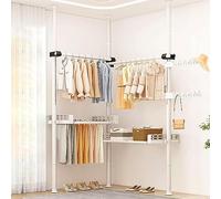 JXYQ Heavy Duty Telescopic Wardrobe Organiser Garment Rack Clothes Tidy Rail - Height Adjustable Hanging Coat Hanger with Tray, DIY Hanging Tidy Rail