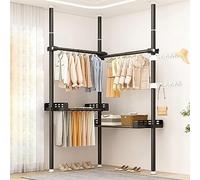 JXYQ Heavy Duty Telescopic Wardrobe Organiser Garment Rack Clothes Tidy Rail - Height Adjustable Hanging Coat Hanger with Tray, DIY Hanging Tidy Rail