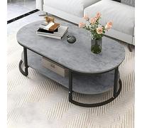 JXYQ Standard Glam Wood Coffee Table Single Cocktail Table Sofa Side Modern Small Coffee Table Small Apartment Simple Small Table Grey Oval Shape + 1 Shelf 39.5" L x 24" W x 16.5" H