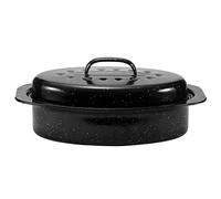 JY COOKMENT Granite Roaster Pan, Small 13” Enameled Roasting Pan with Domed Lid. Oval Turkey Roaster Pot, Broiler Pan Great for Small Chicken, Lamb. Dishwasher Safe Cookware Fit for 7Lb Bird