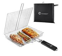 JY COOKMENT Grill Basket Stainless Steel with Portable Removable Handle, Grilling Basket-BBQ Accessories for Vegetable, Shrimp, Fish, Steak and Outdoor Use-Dishwasher Safe