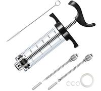 JY COOKMENT Meat Injector Syringe, 1-oz Marinade Flavor Injector with 2 Professional Needles,1 Cleaning Brushes(BLACK)