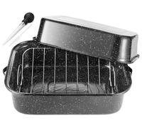 JY COOKMENT Roasting Pan With Rack, 21” Rectangular, 25lb Turkey Roaster Pot, V-Rack, Black, Alloy Steel Porcelain