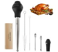 JY COOKMENT Stainless Steel Turkey Baster Baster Syringe for Cooking Meat Injector Set with 2 Marinade Needles 1 Basting Brush1 Cleaning Brush for Home Baking Kitchen Tool,2023 UPDATE