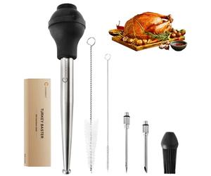 JY COOKMENT Stainless Steel Turkey Baster Baster Syringe for Cooking Meat Injector Set with 2 Marinade Needles 1 Basting Brush1 Cleaning Brush for Home Baking Kitchen Tool,2023 UPDATE