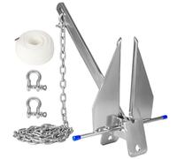JY PERFORMANCE 10 lb Galvanized Fluke Anchor Kit with Chain, Rope and Shackles, Boat Anchor Kit for 16-26 ft Pontoon, Dinghy, Fishing and Bass Boats