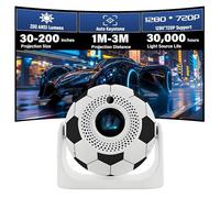 JY360 Football Mini Projector with WiFi & Bluetooth, 720P & 200 ANSI, Android 13 Video Projector, Automatic Keystone Correction, Adjustable Stand for Home Entertainment, Theater, Outdoor (White Black)