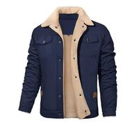 Jyanl Mens Jacket Sherpa Winter Jacket Casual Cotton Cargo Coats Thick Thermal Trucker Jacket Outerwear Fleece Hoodies, Navy, Medium