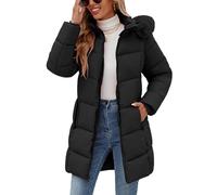 Jyanl Womens Winter Coats Puffer Down Parka Thicken Warm Hooded Jacket Fleece Lined Outwear with Removable Faux Fur Hood, Black, Large