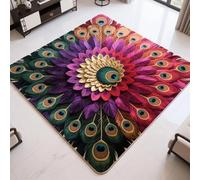 JYBBST Peacock Diatomaceous Earth Floor Mat, Peacock Non-Slip Bath Mat,Non-Slip Absorbent Rug For Shower, Poolside(E,100 * 100cm)