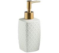 JYBNBBE Art Soap Dispenser for Bathroom Kitchen Hotel, Ceramic Lotion Bottle Refillable Matte Flower Carving with Golden Pump Countertop Shower,White