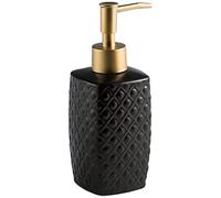 JYBNBBE Art Soap Dispenser for Bathroom Kitchen Hotel, Ceramic Lotion Bottle Refillable Matte Flower Carving with Golden Pump Countertop Shower,Black