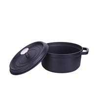 JYBNBBE Cast Iron Induction Round Casserole Matte with Lid,Safe Non-Stick Shallow Casserole Dish,Double-Eared Pot,Thicken Stew Pot, Healthy Cookware,24cm,Black Frying Pan