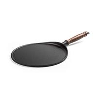 JYBNBBE Cast Iron Pancake Crepes Frying Pan Pre-Seasoned with Walnut Handle, for Steak, Pizza, Suitable for All Hobs Including Induction,Black Frying Pan