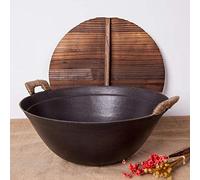 JYBNBBE Cast Iron Wok Pan Household Double-Ear Large Iron Pot Old-Fashioned Round Bottom Gas 40cm Multipurpose Pot,38CM